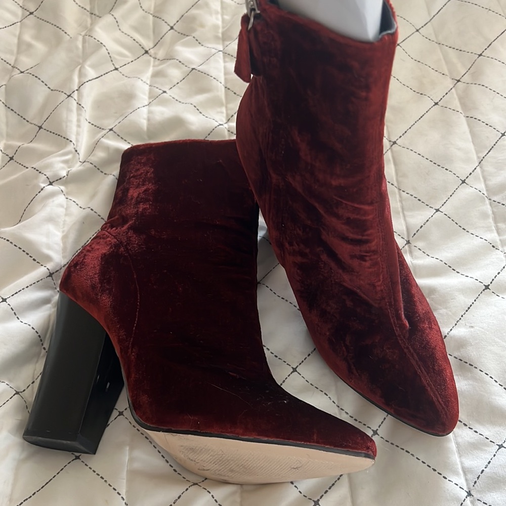 Burgundy Velvet Zara Ankle Boots